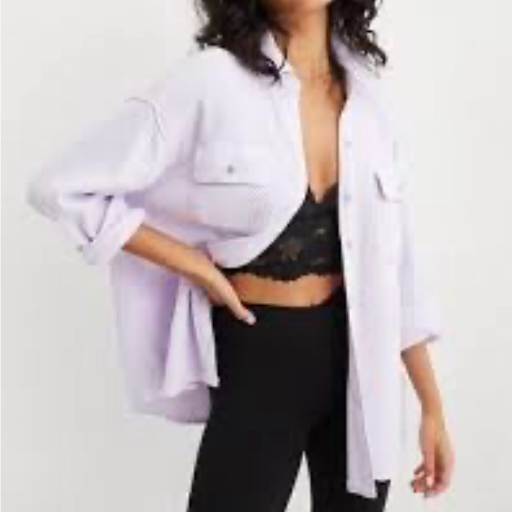 aerie Light Lavender Oversized Button-Up Shirt Jacket